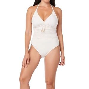 Bleu Rod Beattie Woman’s Braid Trim Cream One Piece Swimsuit Size 14